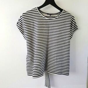Express Waist Tie Striped Cap Short Sleeves Crew Neck Women's Blouse Size M